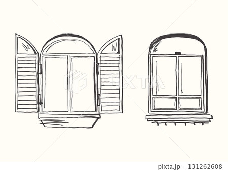 Hand drawn vintage window vector illustration 131262608