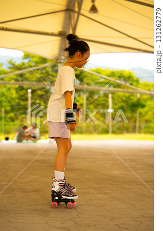 Asian teen girl roller skating. Roller-skating. Korea 131262779