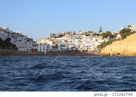 Scenic View of Carvoeiro Village and Beach in Algarve, Portugal Scenic View of Carvoeiro Village and Beach in Algarve, Portugal 131262799