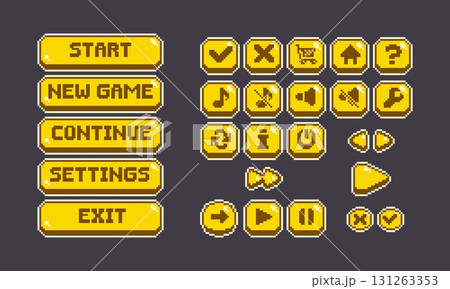 Pixel game button collection with 8 bit icon Pixel game button collection with 8 bit icon 131263353