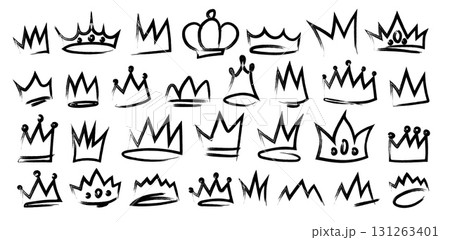 Crown doodle with royal hand drawn sketches 131263401