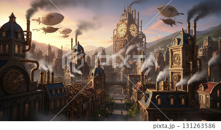 スチームパンクの風景イラスト 131263586