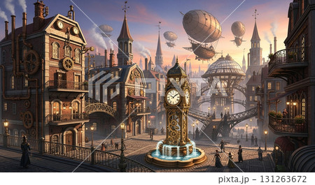 幻想的なスチームパンクの風景イラスト 131263672
