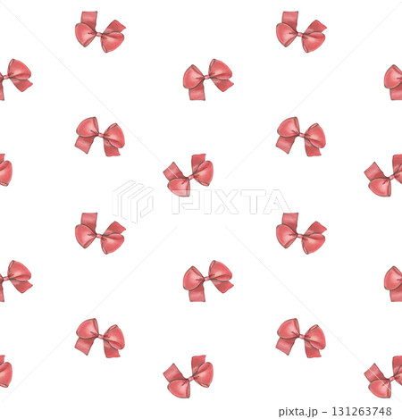 Seamless pattern with red bows. Hand-painted watercolor illustration isolated on white background for printing on textile, wallpaper, packaging, stationery, magic, festive decor 131263748