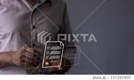 Young man with smartphone mobile hand using a pen touching to sign a Online Business Contract, Young man with smartphone mobile hand using a pen touching to sign a Online Business Contract, 131263950