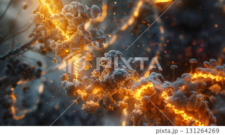 3D illustration of an enzyme at work breaking 3D illustration of an enzyme at work breaking 131264269