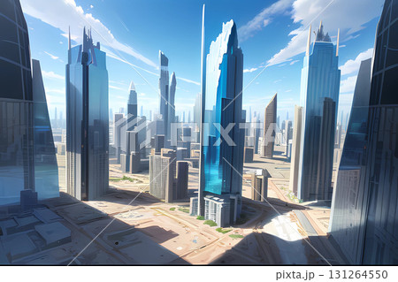 ゲーム背景　砂漠の未来都市風景ビル 131264550