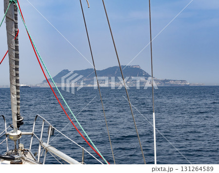 Gibraltar as seen from a sailboat sailing through the strait of Gibraltar 131264589