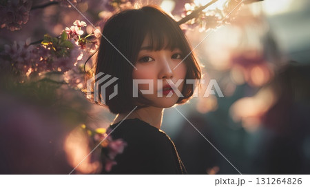 桜を見つめる女性 桜を見つめる女性 131264826