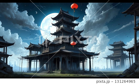 ゲーム背景　未来社会の中国古代ファンタジー遺跡都市廃墟	 131264965
