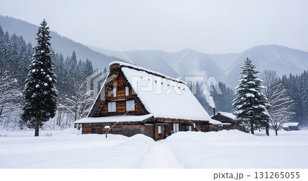 雪深い合掌造りの風景 131265055
