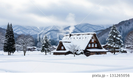 雪深い合掌造りの風景 131265056