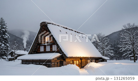 雪深い合掌造りの風景 雪深い合掌造りの風景 131265059