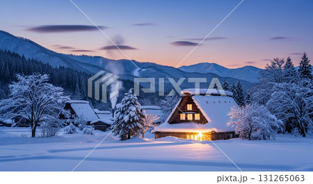 雪深い合掌造りの風景 131265063