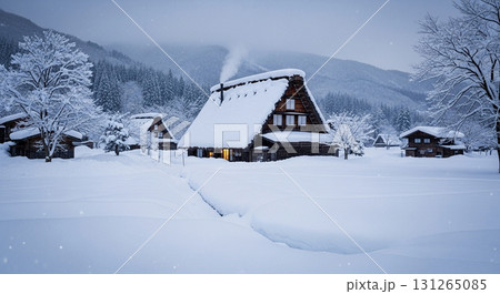 雪深い合掌造りの風景 雪深い合掌造りの風景 131265085