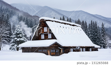 雪深い合掌造りの風景 131265088