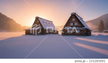 雪深い合掌造りの風景 131265091