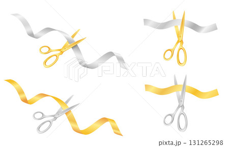scissors cutting a satin ribbon at an opening or ceremony cartoon stock vector illustration 131265298
