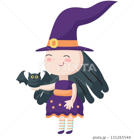 Witch holding bat on hand vector cartoon icon Witch holding bat on hand vector cartoon icon 131265549