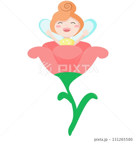 Fairy magic girl wakes up in vector flower 131265580