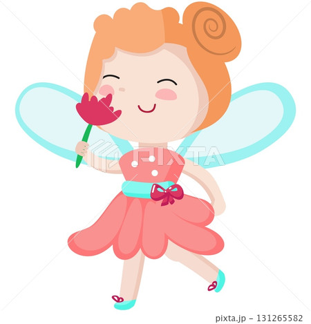 Cute fairy magic girl running with flower vector Cute fairy magic girl running with flower vector 131265582