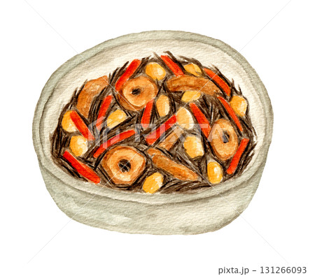 ひじきの煮物の手描き水彩イラスト ひじきの煮物の手描き水彩イラスト 131266093