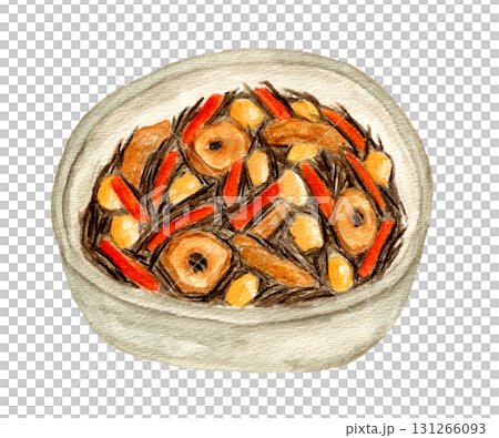 Hand-drawn watercolor illustration of boiled hijiki seaweed Hand-drawn watercolor illustration of boiled hijiki seaweed 131266093