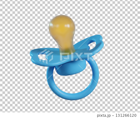 3D Blue baby pacifier icon. Silicone nipple. Newborn boy accessory  in soft pastel colors isolated on a transparent background. 3D render 131266120