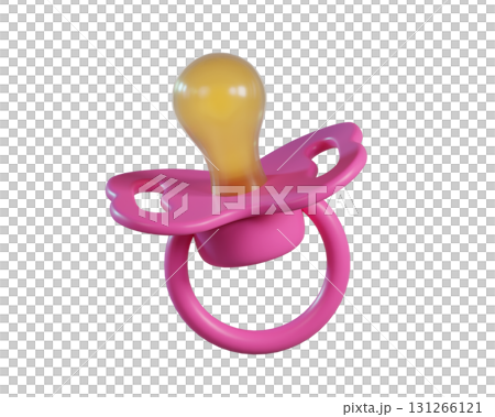 3D Pink Baby Pacifier icon. Silicone Nipple. Newborn girl accessory  in soft pastel colors isolated on a transparent background. 3D render 131266121