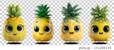 A Cartoon Character of a Smiling Pineapple Fruit Isolated on Transparent Background - Generative Ai 131266159