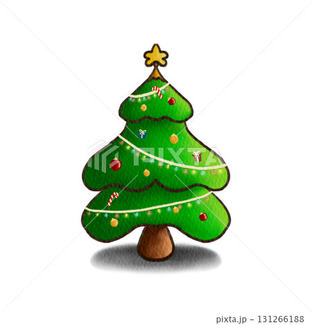 Watercolor Christmas Tree Illustration Isolated on White Background 131266188