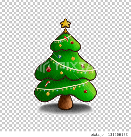 Watercolor Christmas Tree Illustration Isolated on White Background 131266188
