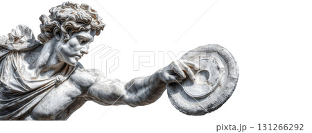 Close-up of Ancient Discobolus or Discus Thrower Statue Isolated on Transparent Background - Generative Ai 131266292