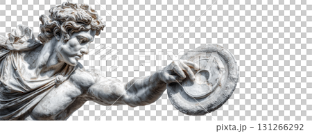 Close-up of Ancient Discobolus or Discus Thrower Statue Isolated on Transparent Background - Generative Ai 131266292