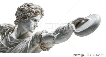 Close-up of Ancient Discobolus or Discus Thrower Statue Isolated on Transparent Background - Generative Ai 131266293