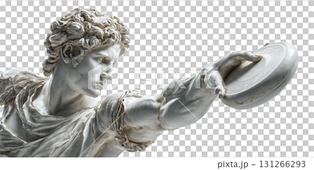 Close-up of Ancient Discobolus or Discus Thrower Statue Isolated on Transparent Background - Generative Ai 131266293