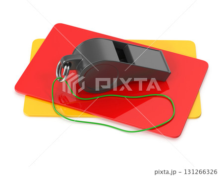 Referees whistle and cards sporting equipment 131266326
