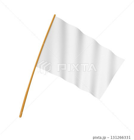 White flag waving on a wooden pole, symbol of surrender or truce. White flag waving on a wooden pole, symbol of surrender or truce. 131266331