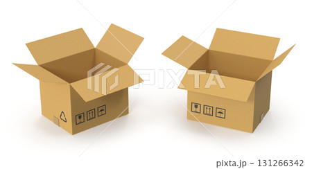 Open cardboard boxes with shipping symbols Open cardboard boxes with shipping symbols 131266342