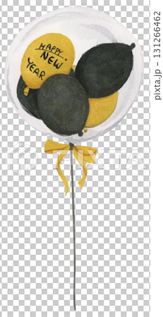 New Year Balloon Watercolor Countdown Black Gold Festive Holiday Decoration Illustration 131266462