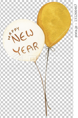 New Year Balloon Watercolor Countdown Black Gold Festive Holiday Decoration Illustration 131266467