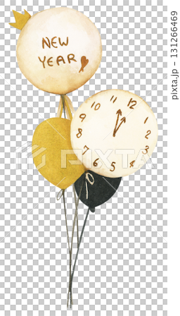 New Year Balloon Watercolor Countdown Black Gold Festive Holiday Decoration Illustration 131266469