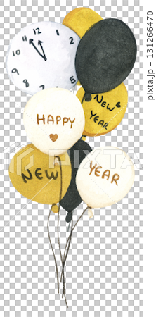 New Year Balloon Watercolor Countdown Black Gold Festive Holiday Decoration Illustration 131266470