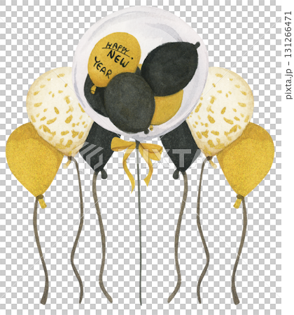 New Year Balloon Watercolor Countdown Black Gold Festive Holiday Decoration Illustration New Year Balloon Watercolor Countdown Black Gold Festive Holiday Decoration Illustration 131266471