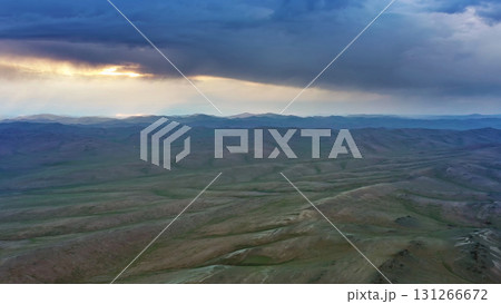 Aerial view of mountains at sunset in Mongolia Aerial view of mountains at sunset in Mongolia 131266672