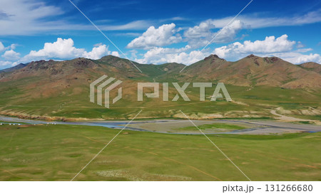 Aerial mountains landscape in Orkhon valley Aerial mountains landscape in Orkhon valley 131266680