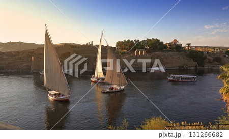 felucca boats on Nile river in Aswan Egypt 131266682