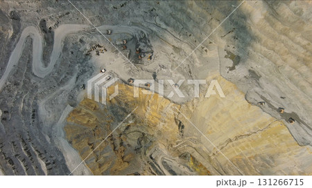 Aerial of open mine and heavy mining equipment 131266715