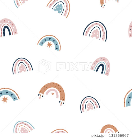 Seamless pattern with boho rainbows for fabric, wallpaper, wrapping paper, and kids' textile design 131266967