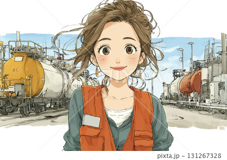 美優シリーズ：美優が石油精製所でガソリン物流作業をするシーン　タンク貨車 131267328